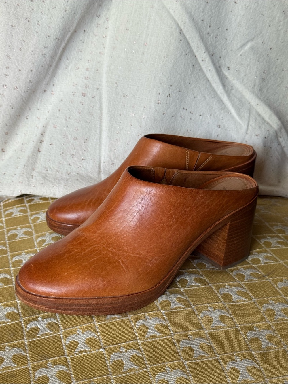 Frye Joan Campus Mule - Women's Tan Leather Block Heel Mule